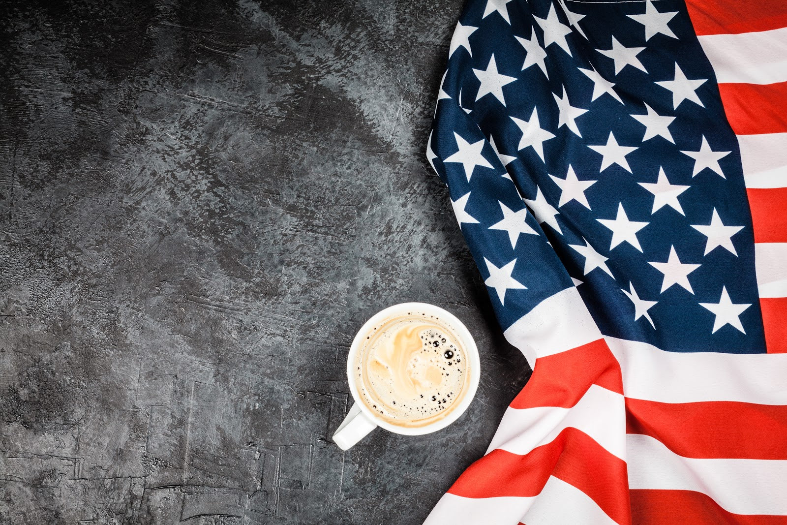 history of coffee america flag and coffee mug